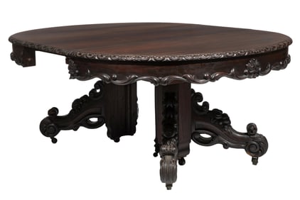 American Rococo Carved Rosewood Extension Dining Table