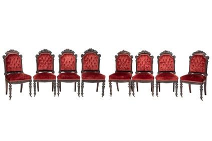 Fine Set of Eight American Rococo Carved Rosewood Dining Chairs