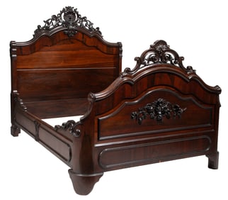 American Rococo Carved Rosewood Bedstead