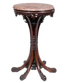 American Gothic Revival Carved Rosewood Stand