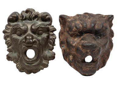 Two Antique Continental Lion Mask Fountain Spouts