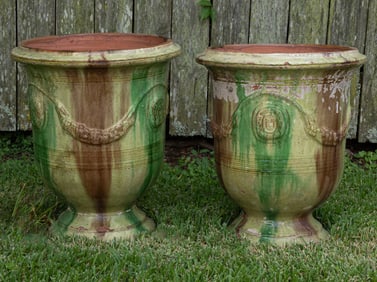 Pair of Anduze Glazed Terracotta Garden Urns