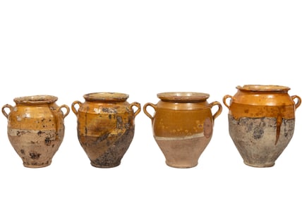 Four Antique French Glazed Confit Jars