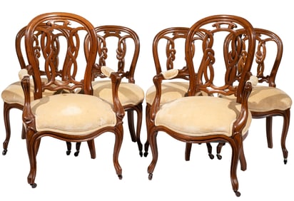 Set of Six American Victorian Carved Rosewood Dining Chairs