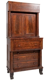 American Classical Figured Mahogany Secretary Bookcase
