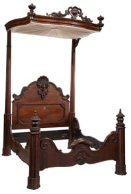 American Rococo Carved Mahogany Half-Tester Bed