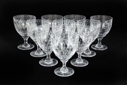 Ten William Yeoward Cut-Crystal "Fern" Goblets