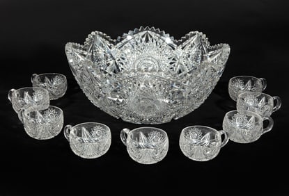 American Brilliant Cut Glass Punchbowl