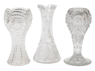 Group of Three American Brilliant Cut Glass Tall Vases