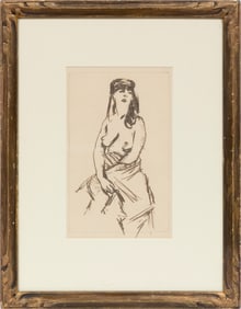 Robert Henri, American 1865-1929, "Semi-Nude", ink on paper