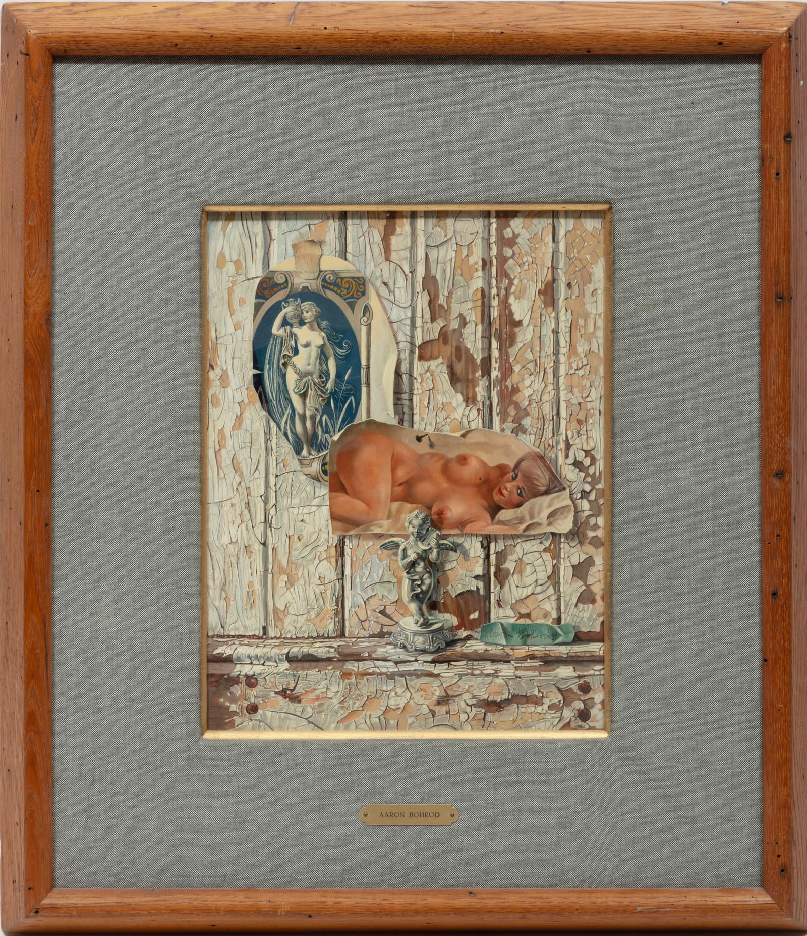 Aaron Bohrod, American/Wisconsin 1907-1992, "Classic and Romantic Nudes", oil on panel: Aaron BohrodAmerican/Wisconsin, 1907-1992"Classic and Romantic Nudes"oil on panelsigned lower right, artist and title label on reverse of frame, artist label and "Christie's" labels on backing board,