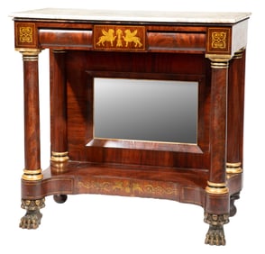 American Classical Gilt and Parcel Ebonized Mahogany Pier Table
