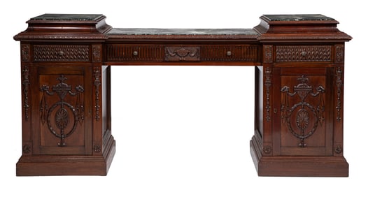 Georgian-Style Carved Mahogany Pedestal Sideboard in the Adam Taste