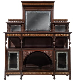 American Aesthetic Inlaid Mixed Metal and Rosewood Parlor Cabinet