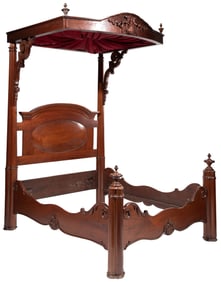 American Rococo Carved Mahogany Half Tester Bed