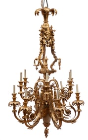 Henri Luppens Gilt Bronze and Onyx Twelve-Light Chandelier