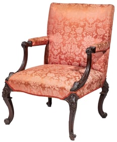 Antique Chippendale Carved Mahogany Library Chair
