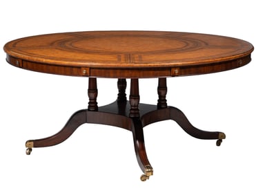 Georgian-Style Leather and Mahogany Expandable Dining Table