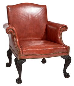 Georgian-Style Carved Mahogany Library Armchair