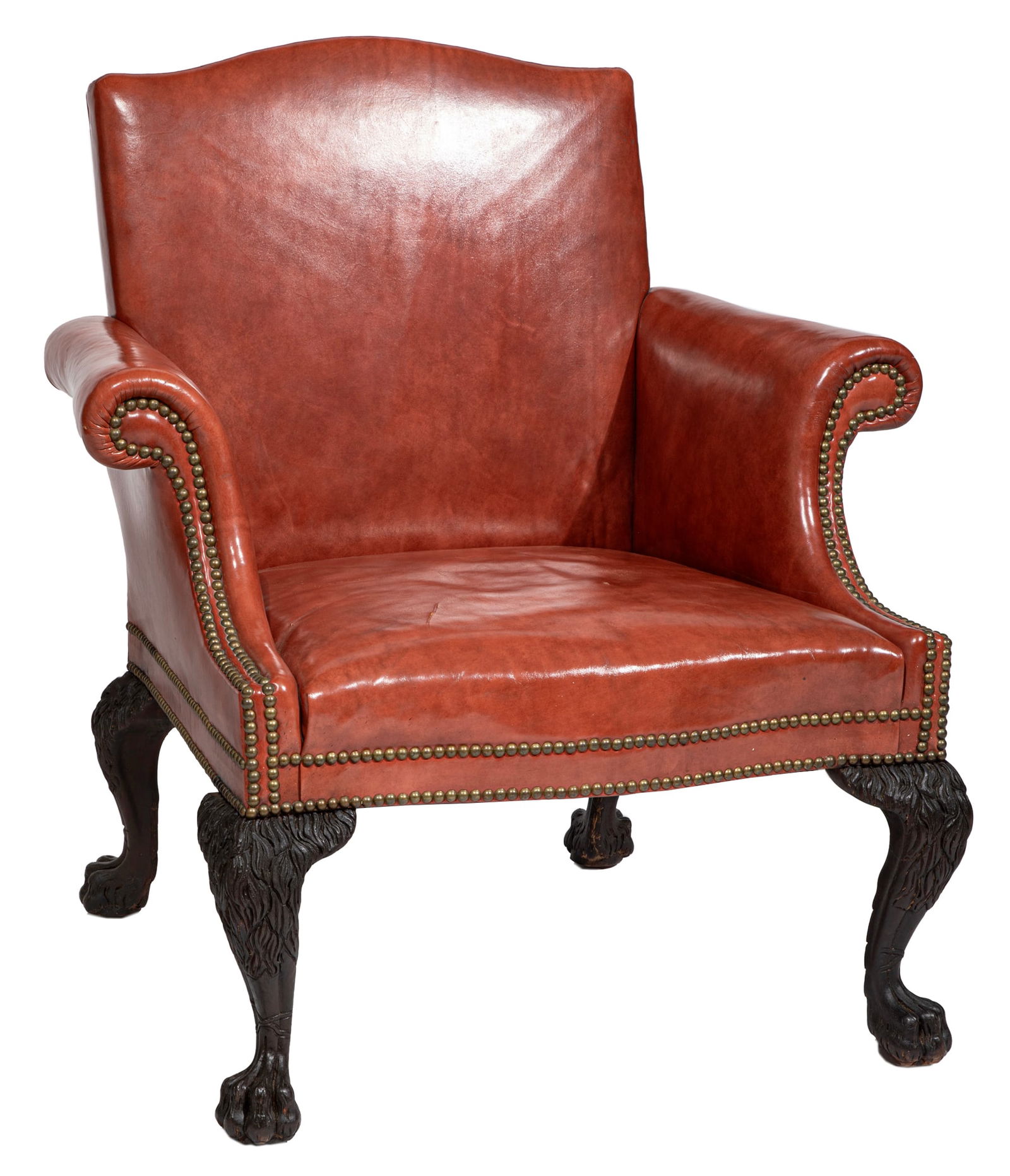 Georgian-Style Carved Mahogany Library Armchair (1 of 4)
