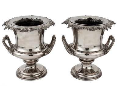 Pair of Antique English Fused Silverplate Wine Coolers