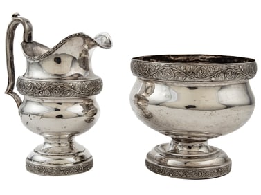American Classical Coin Silver Cream Pitcher and Waste Bowl