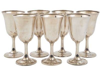 Seven American Sterling Silver Water Goblets