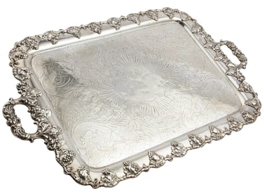 Antique American Silverplate Vintage Motif Tea Tray