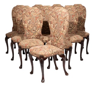 Set of Ten Edwardian Carved Mahogany Dining Chairs in the Queen Anne Taste