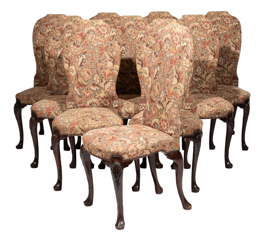 Set of Ten Edwardian Carved Mahogany Dining Chairs in the Queen Anne Taste (1 of 5)
