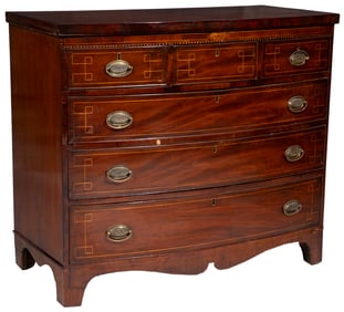 Georgian-Style String Inlaid Mahogany Bowfront Chest