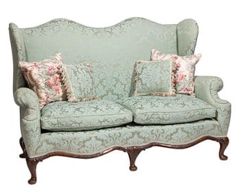 Edwardian Carved Walnut Wingback Settee