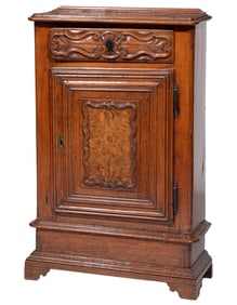 French Provincial Walnut and Burlwood Side Cabinet