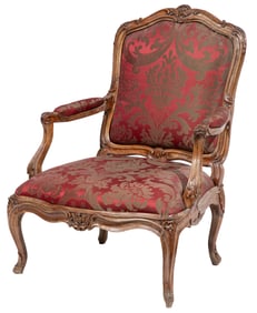 Louis XV-Style Carved Walnut Fauteuil