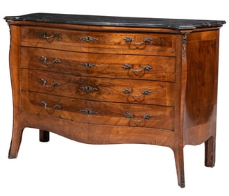 Louis XV-Style Inlaid Tulipwood & Kingwood Serpentine Commode