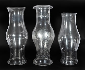 Three Antique American or English Glass Hurricane Shades