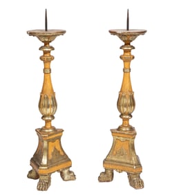 Large Pair of Italian Parcel Gilt and Painted Prickets