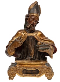 Continental Carved and Polychrome Figure of a Bishop