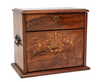 Antique English Burlwood and Marquetry-Inlaid Stationery Box
