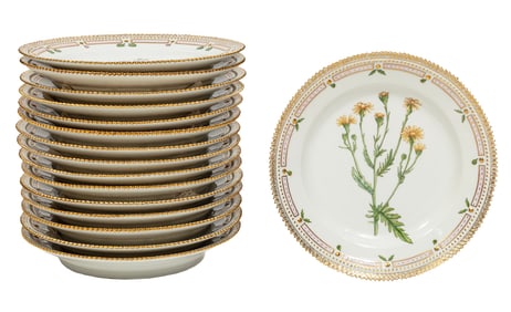 Sixteen Royal Copenhagen "Flora Danica" Porcelain Luncheon Plates