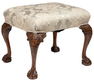 English Queen Anne-style Carved Walnut Bench