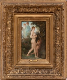 Émile Lévy, French 1826-1890, "Venus and Cupid", oil on panel laid on panel