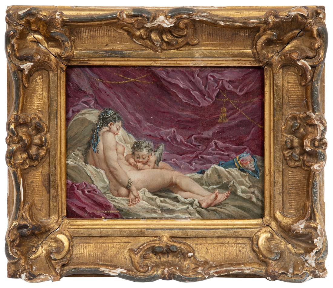 Continental School 19th c., ?Venus and Cupid?, oil on panel (1 of 2)