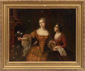 Continental School 18th/19th c., "The Lady and Her Maid", oil on panel