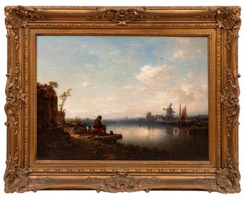 Eduard Hildebrandt, German 1818-1868, "Morning along the River", oil on canvas