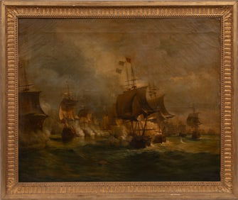 Continental School 19th c., "Battle of Navarino", oil on canvas