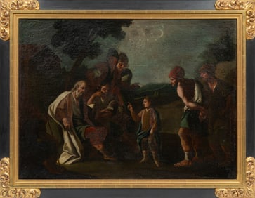 Continental School 19th c., "Young Teaching the Old", oil on canvas