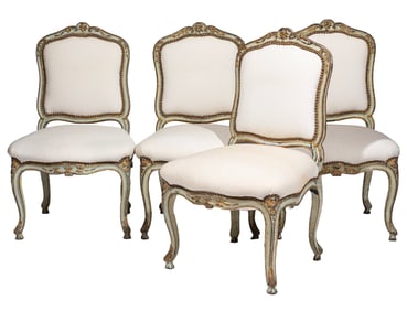 Set of Four Louis XV-Style Parcel Gilt & Creme Peinte Chaises