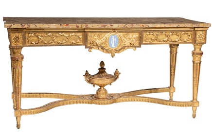 Louis XVI Porcelain Mounted Carved Giltwood Console
