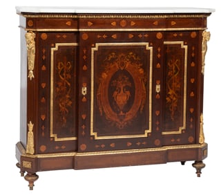 Napoleon III-Style Bronze Mounted Marquetry Parlor Cabinet